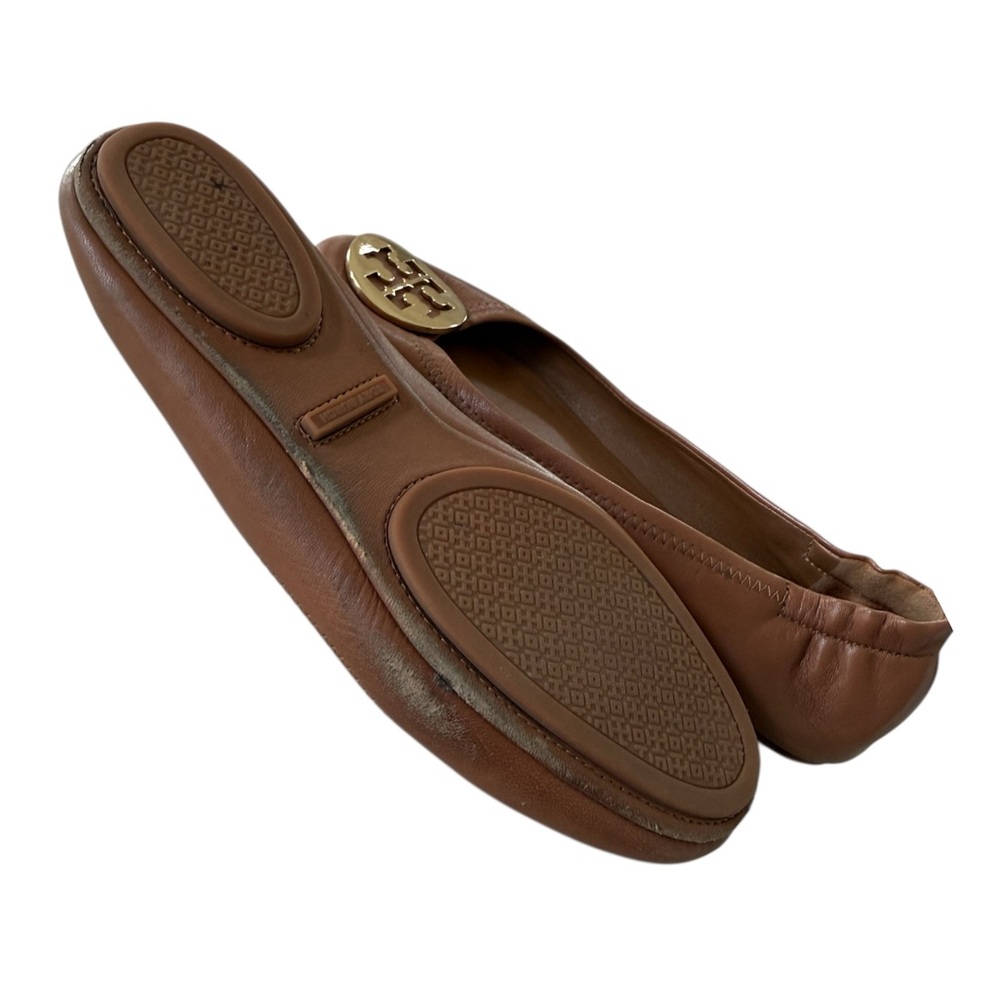 Tory Burch Brown Leather Minnie Travel Ballet Flats with Gold Logo - Picture 7 of 9